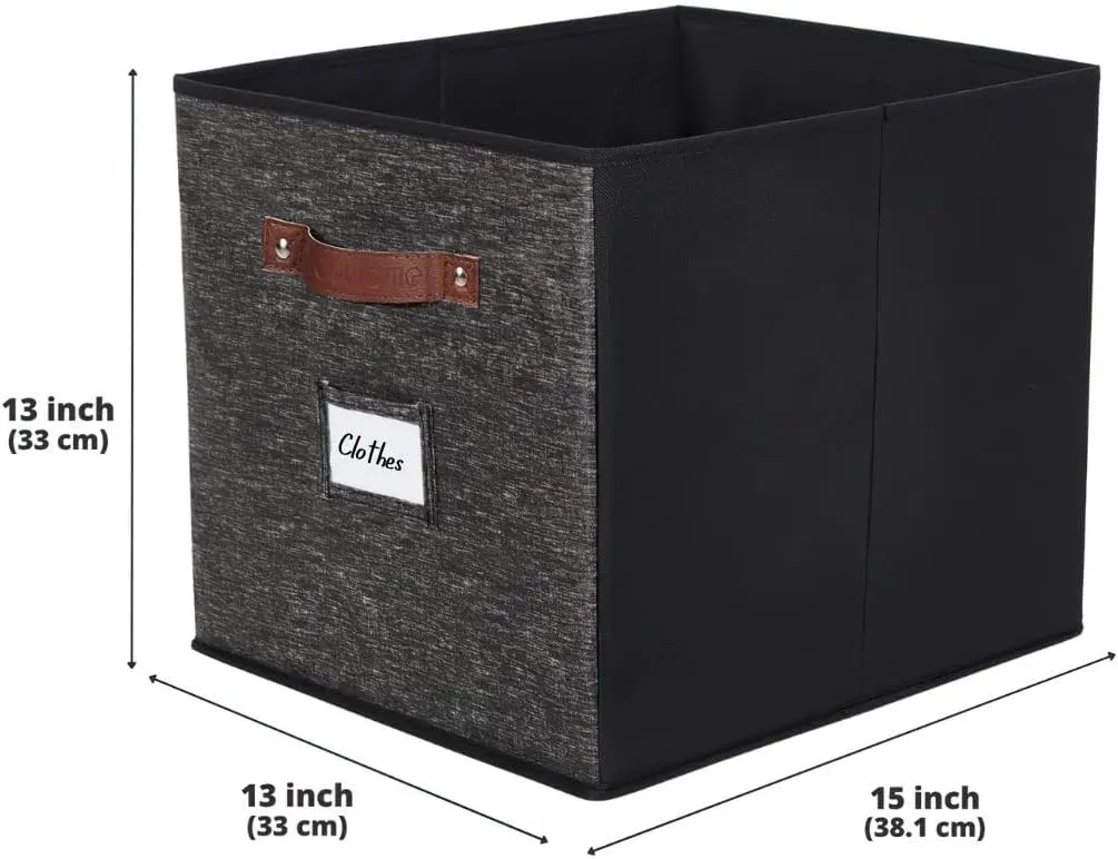 DECOMOMO Storage Baskets, 13x15x13 Storage Cube Bins with Labels for Organizing Shelves Kallax (Kallax / 4pcs, Black Pattern)