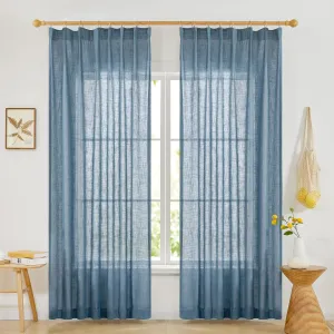 Deconovo Semi-Sheer Linen Curtains – Light Filtering & Privacy Enhancing – Modern Textured Drapes with Back Tab & Rod Pocket – 2 Panels for Living Room, Bedroom & Patio, Blue, 40Wx95L