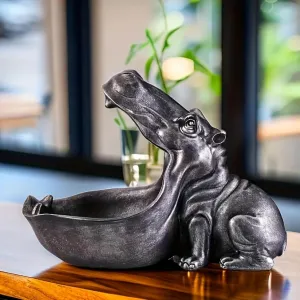 Decorative Hippo Storage Bowl, 11.8 x 8.7 x 6.1 inches, Resin Candy Dish Key Holder, Gold or Black (Ironed)