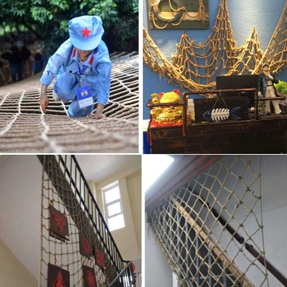 Decorative Net,Hemp Rope Net, Climbing Woven Rope Truck Cargo Trailer Netting Climbing Safety Netting Endurance, Anti-Wear,5x9m（16.4 * 29.5ft）