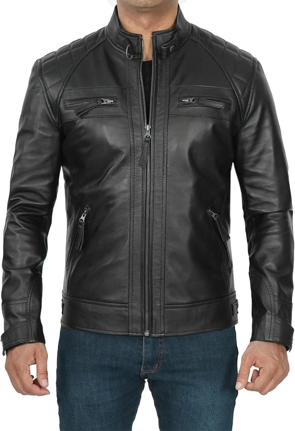 Decrum Real Leather Jacket Men - Motorcycle Black and Brown Leather Jacket