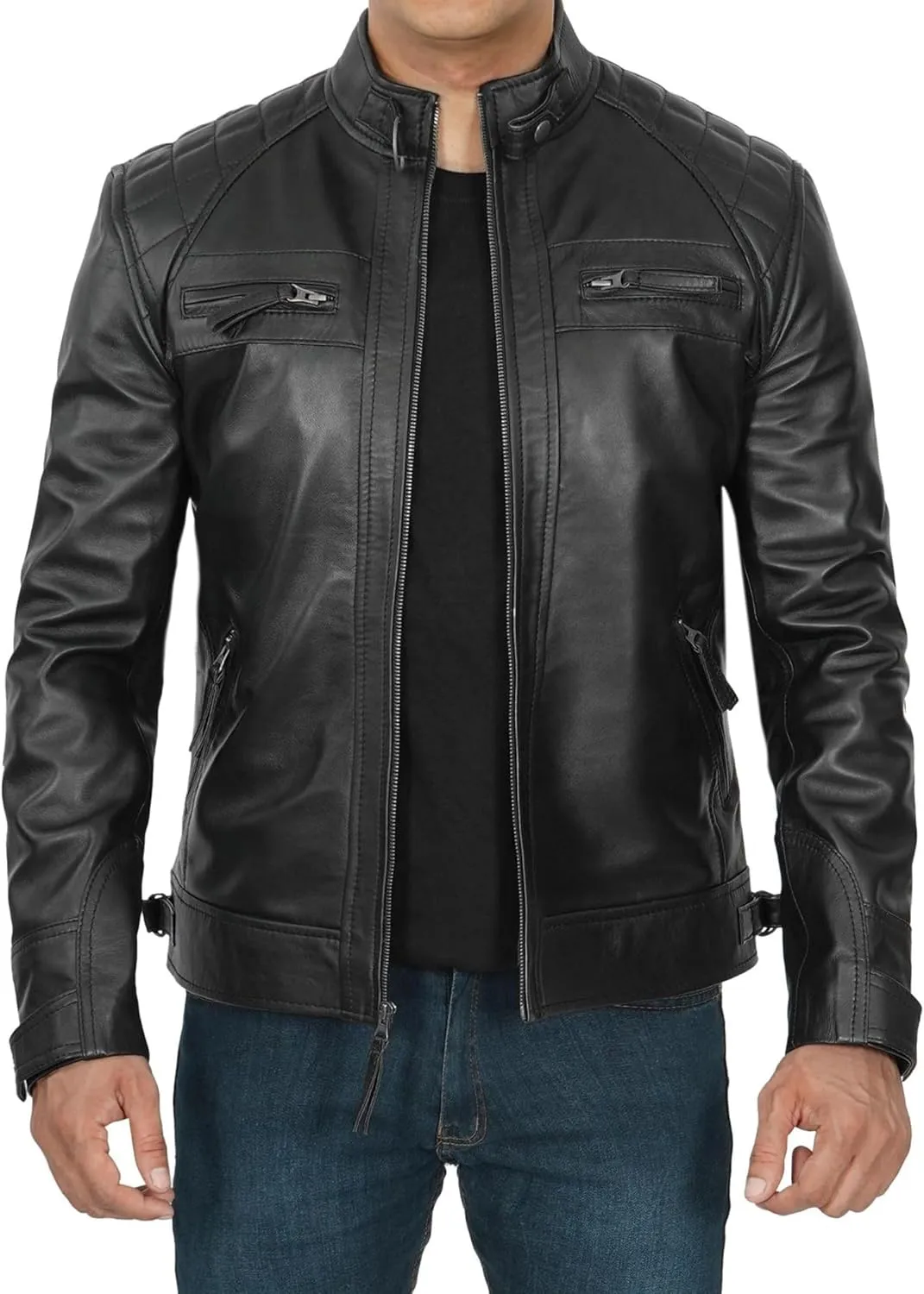 Decrum Real Leather Jacket Men - Motorcycle Black and Brown Leather Jacket