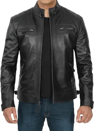 Decrum Real Leather Jacket Men - Motorcycle Black and Brown Leather Jacket