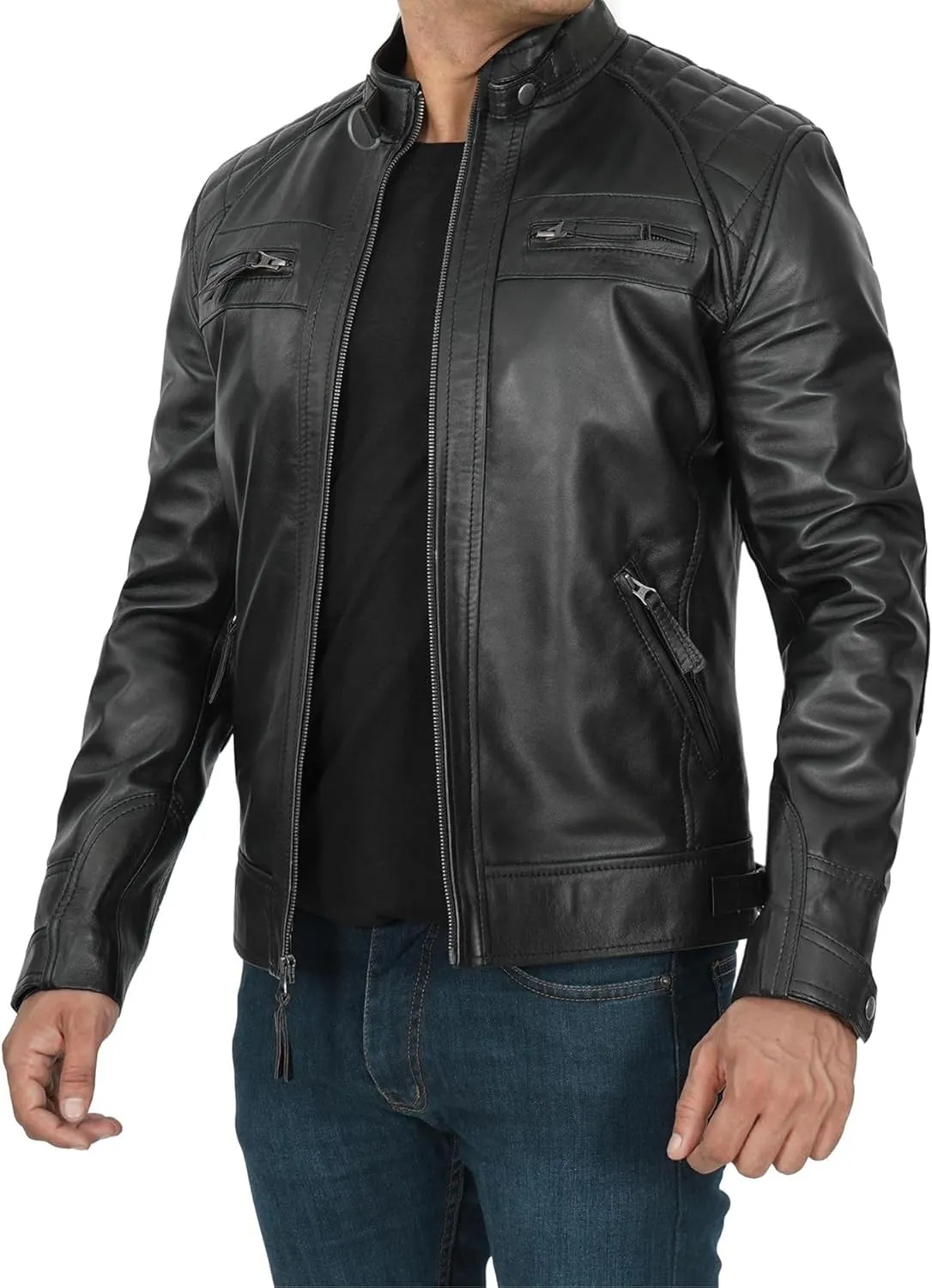 Decrum Real Leather Jacket Men - Motorcycle Black and Brown Leather Jacket