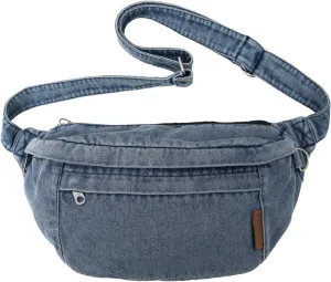 Denim Fanny Packs for Women, Jean Purses for Women Denim Belt Bag Crossbody Handbags (Light Blue)
