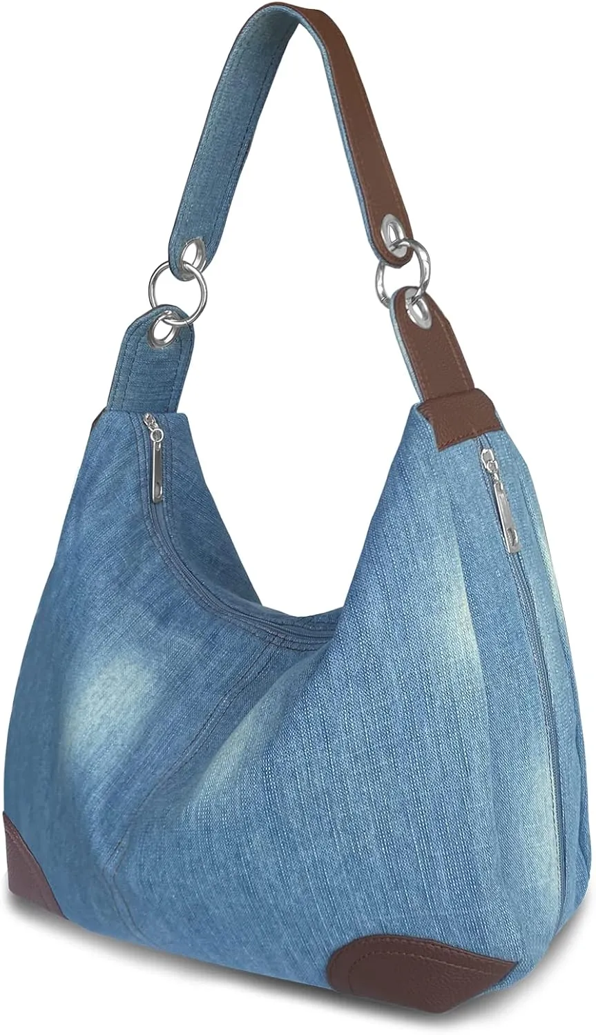 Denim Handbags for Women Jean Purse with Multiple Pockets Denim Blue Pocketbooks Tote Hobos Crossbody Bags