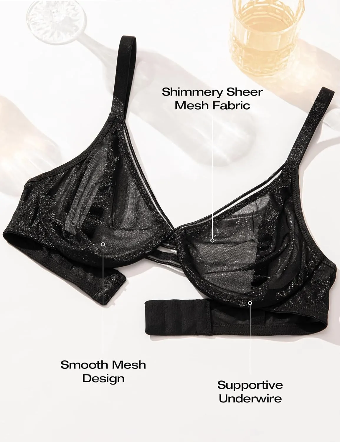 Deyllo Women's Sheer Mesh Lace Unlined Underwire Bra Sexy See-Through Demi Bralette