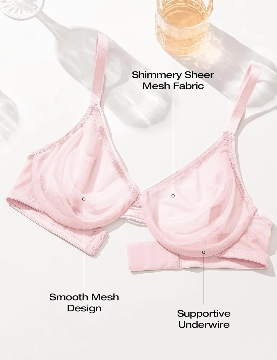 Deyllo Women's Sheer Mesh Lace Unlined Underwire Bra Sexy See-Through Demi Bralette
