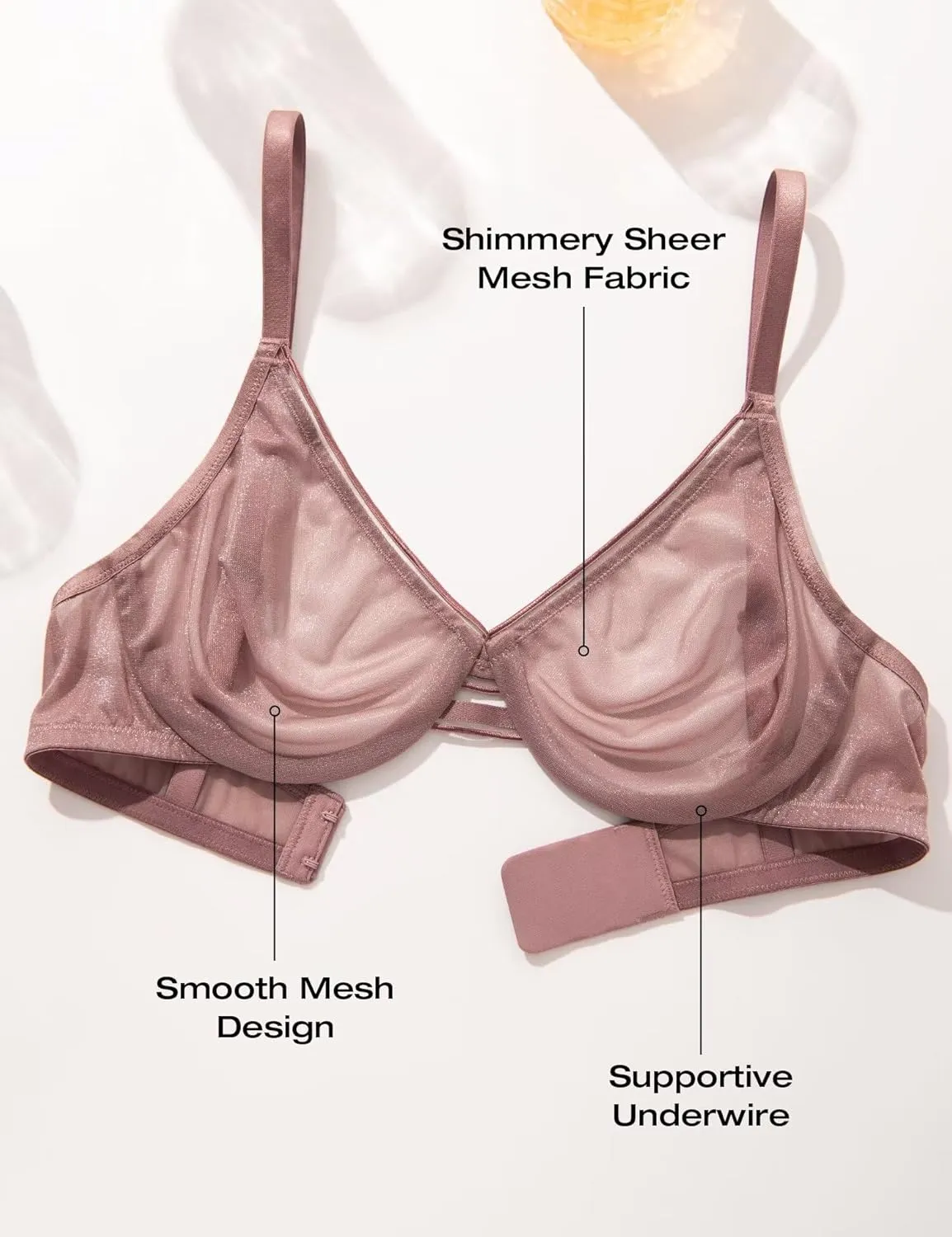 Deyllo Women's Sheer Mesh Lace Unlined Underwire Bra Sexy See-Through Demi Bralette