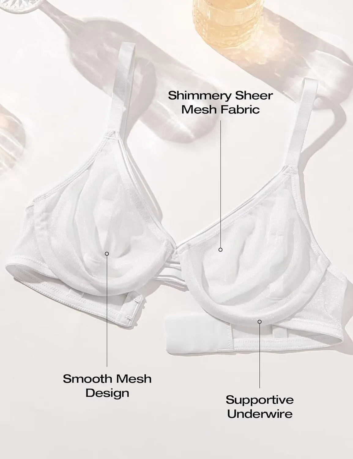 Deyllo Women's Sheer Mesh Lace Unlined Underwire Bra Sexy See-Through Demi Bralette