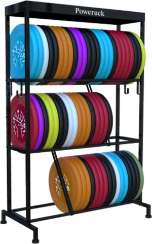 Disc Golf Storage Racks, Large Capacity Storage Holder Rack for Sports Discs, 3 Tier Metal Shelves Organizer for Home Garage Basement