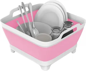 Dishpan for Washing Dishes,9L Collapsible Dish Tub Portable Sink,Wash Dish Basin,Foldable Laundry Tub,Washing Basin with Drain Plug,Dishpan for Kitchen Sink,Camping Dish Washing Tub Pink