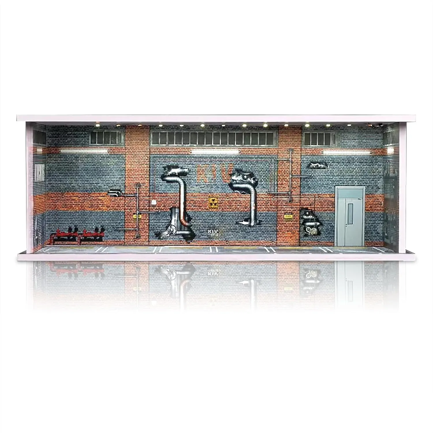 Display Case for Hot Wheels: Stackable Parking Garage for 1/64 Scale Matchbox Toy Car, Foam Board Storage for Monster Trucks with LED Light and Acrylic Cover, Red Factory