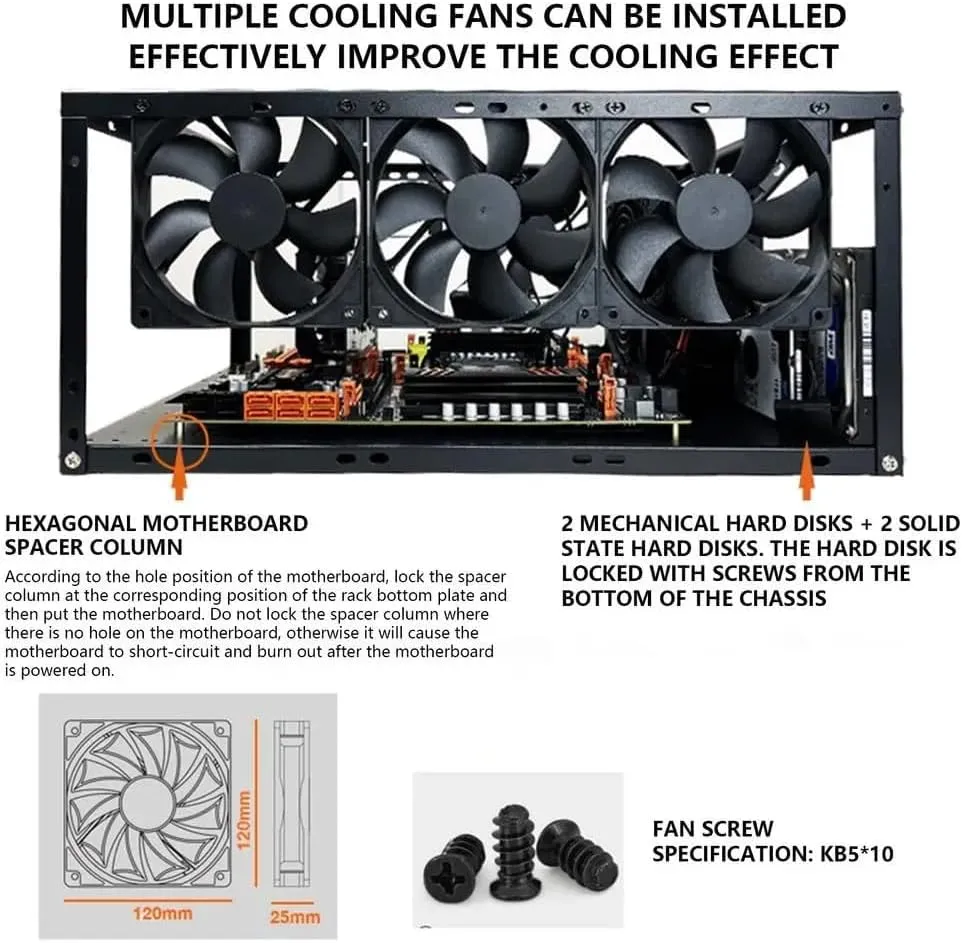 DIY Computer Case PC Frame Desktop Chassis Stackable Rack Stand Open Air Testbench Fits ATX MacroATX E-ATX X79 X99 Motherboard (Stackable)