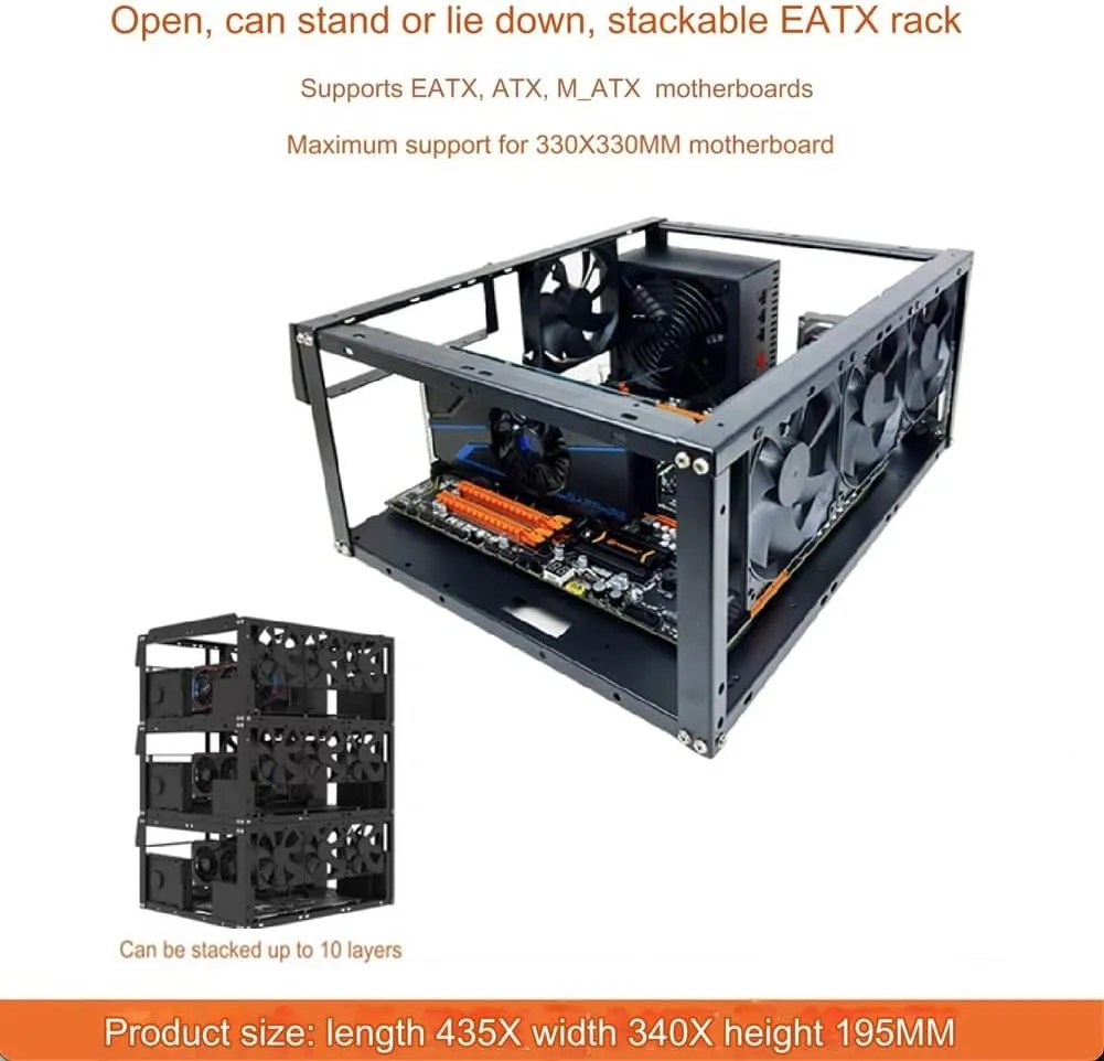 DIY Computer Case PC Frame Desktop Chassis Stackable Rack Stand Open Air Testbench Fits ATX MacroATX E-ATX X79 X99 Motherboard (Stackable)