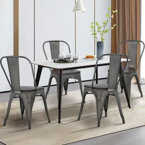 Dkelincs Metal Dining Chairs Set of 4 with Wood Seat, 18 Inch Stackable Industrial Vintage Indoor-Outdoor Tolix Chair for Bistro Cafe Restaurant Farmhouse Kitchen Trattoria, Bronze