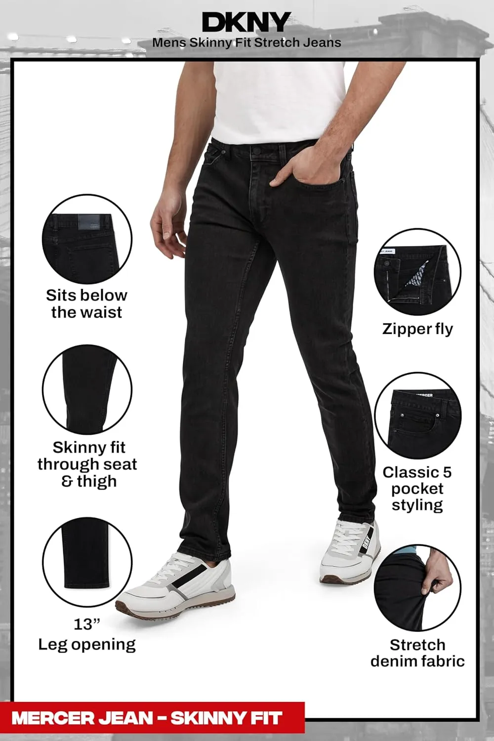 DKNY Mens Skinny Jeans for Men - Stretch Denim Classic 5 Pocket Men's Skinny Jeans | Stretch Fit Denim for Men