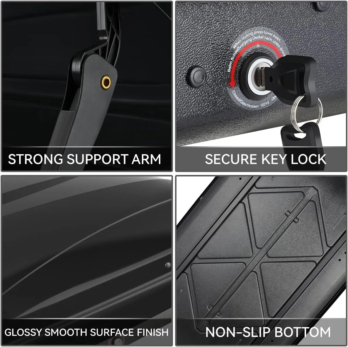 DNA MOTORING Rooftop Cargo Box Carrier Lockable Heavy Duty Car Top Storage Case, Capacity 110 Lbs, 53" L x 34" W x 15" H, 11 17 Cubic Ft.(Glossy Black), PT-ZTL-8166-GSBK