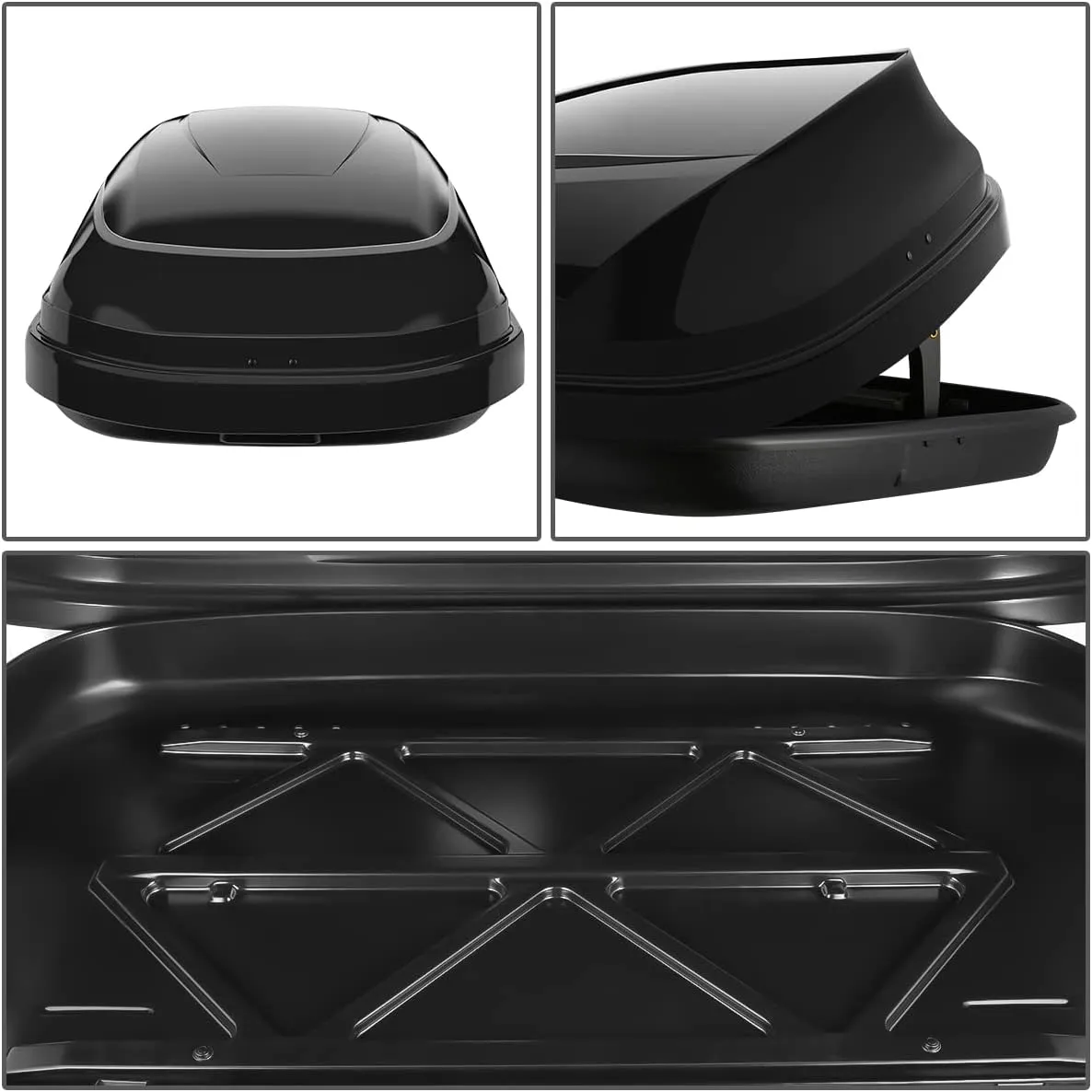 DNA MOTORING Rooftop Cargo Box Carrier Lockable Heavy Duty Car Top Storage Case, Capacity 110 Lbs, 53" L x 34" W x 15" H, 11 17 Cubic Ft.(Glossy Black), PT-ZTL-8166-GSBK