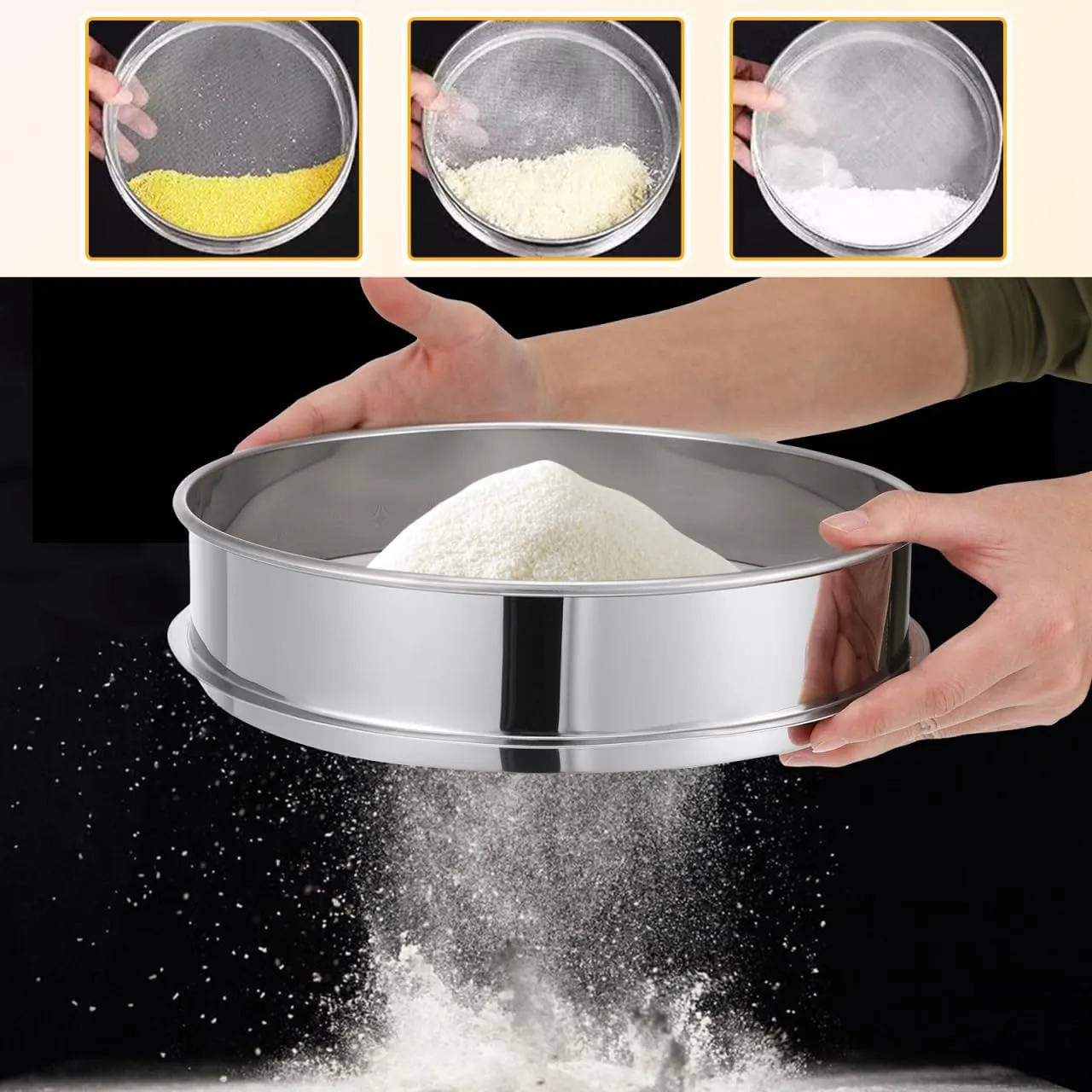 DOITOOL Stainless Steel Pollen Sifter Extractor - Stackable Fine Mesh Strainer for Flour, Coffee, Resin, Silica Sand - (25cm Diameter)