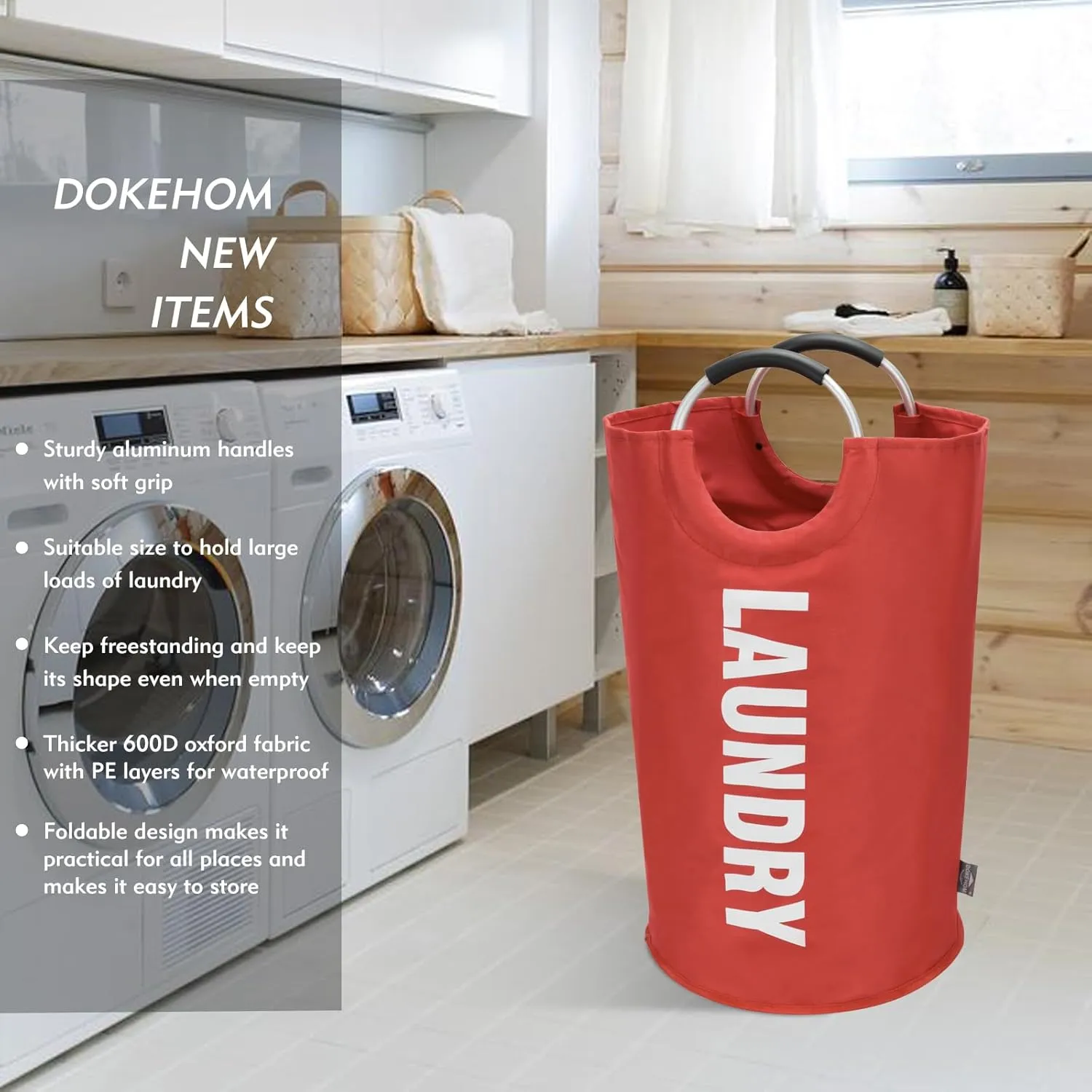 DOKEHOM 125L X-Large Collapsible Washing Laundry Basket Bag (7 Colors) for Bedroom, Fabric (Red, XL)