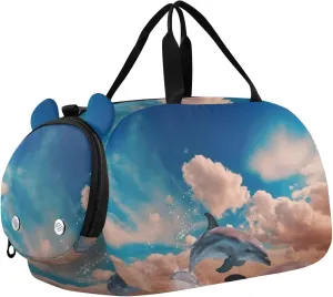 Dolphin in The Ocean Duffle Bag for Girl, Sports Duffle Gym Bags with Shoe Compartment, Personalized Overnight Bag Travel Weekender for Kids