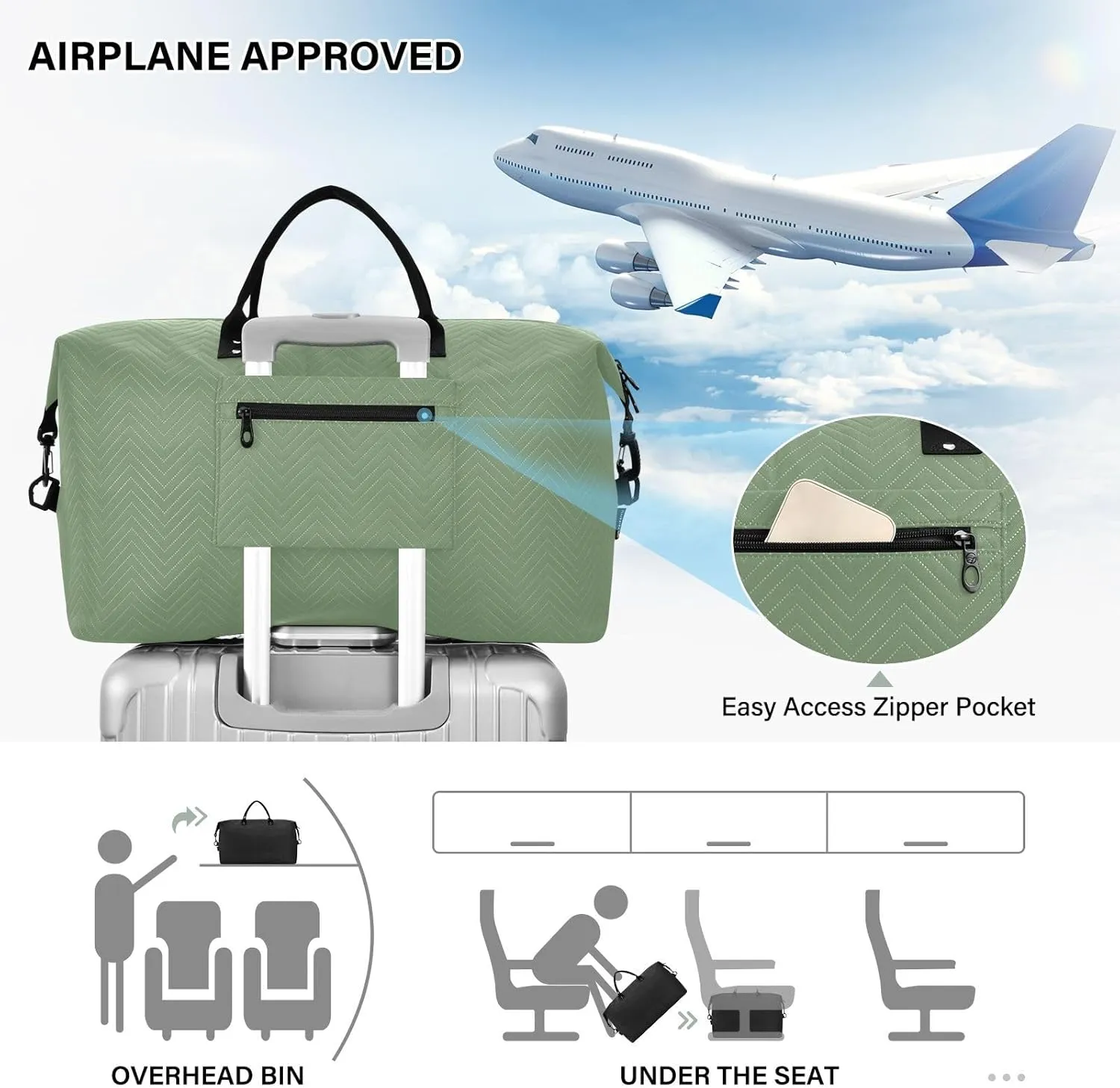 DOMIKING Green Personalized Duffel Bag Foldable Weekender Bag Overnight Bags for Women Men Custom Gym Bag with Toiletry Bag for Business Trip Sport Travel, 2 Pcs