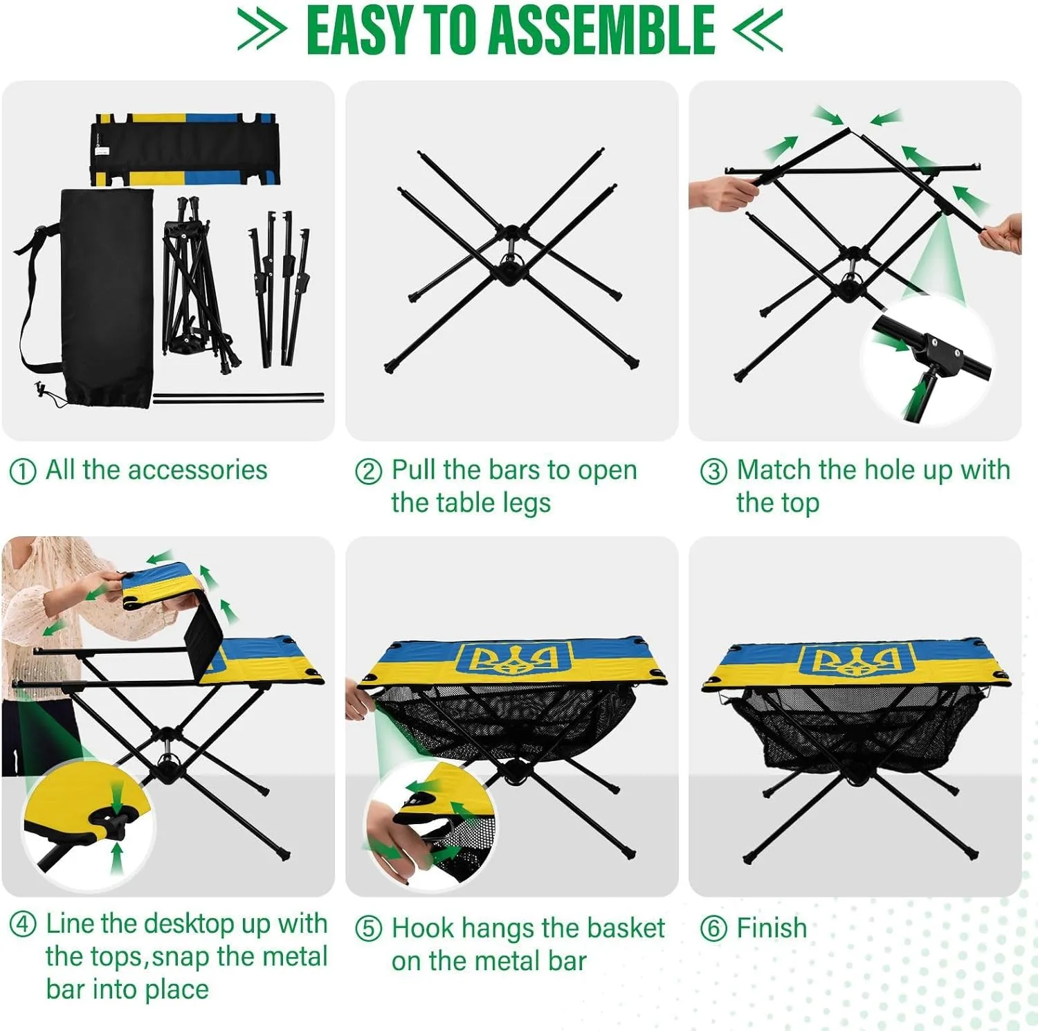 DOMIKING Ukraine Flag Portable Camping Table Folding Picnic Tables with Carrying Storage Bag Backpacking Table for Hiking Cooking Fishing 23.6 * 15.6 * 15 in