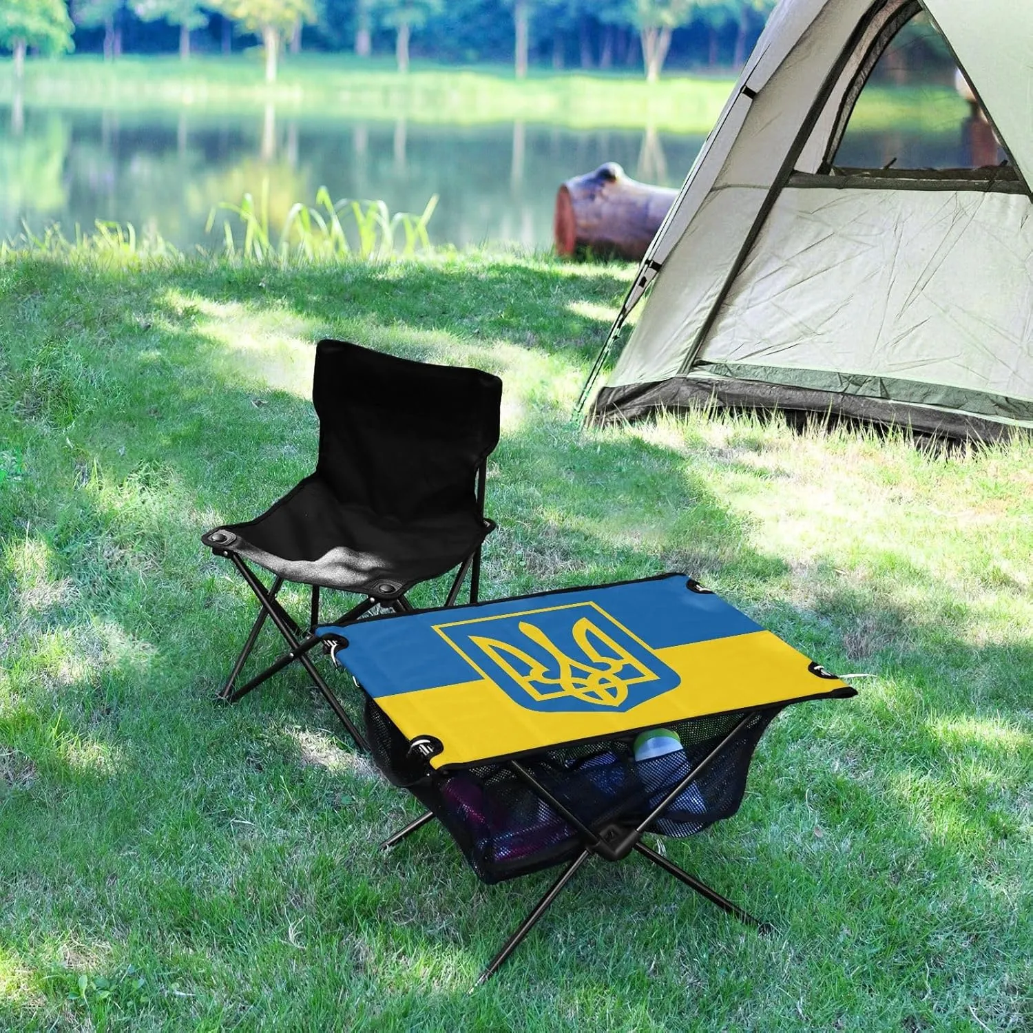 DOMIKING Ukraine Flag Portable Camping Table Folding Picnic Tables with Carrying Storage Bag Backpacking Table for Hiking Cooking Fishing 23.6 * 15.6 * 15 in