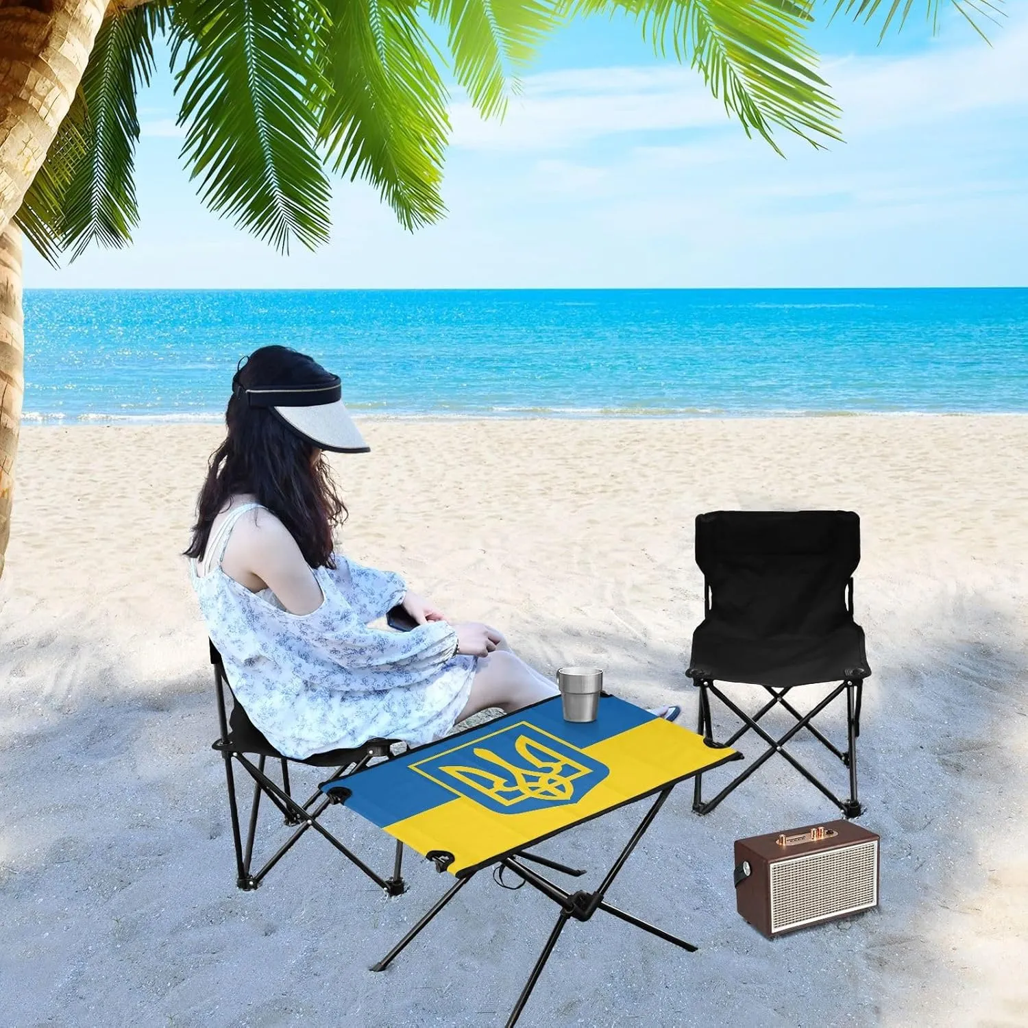 DOMIKING Ukraine Flag Portable Camping Table Folding Picnic Tables with Carrying Storage Bag Backpacking Table for Hiking Cooking Fishing 23.6 * 15.6 * 15 in