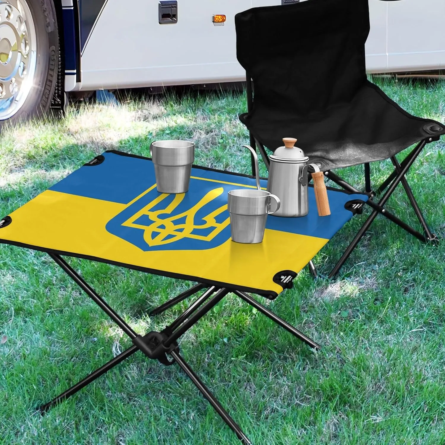 DOMIKING Ukraine Flag Portable Camping Table Folding Picnic Tables with Carrying Storage Bag Backpacking Table for Hiking Cooking Fishing 23.6 * 15.6 * 15 in