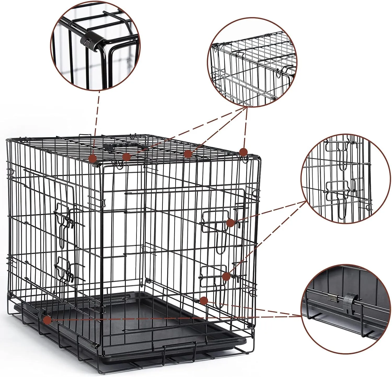 DONORO Dog Crates for Small Size Dogs Indoor, Double Door Dog Kennels & Houses for Puppy and Cats with Dog Crate Cover, Collapsible Metal Contour Dog Cages