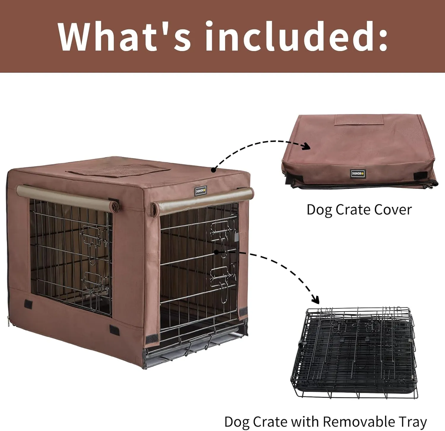 DONORO Dog Crates for Small Size Dogs Indoor, Double Door Dog Kennels & Houses for Puppy and Cats with Dog Crate Cover, Collapsible Metal Contour Dog Cages