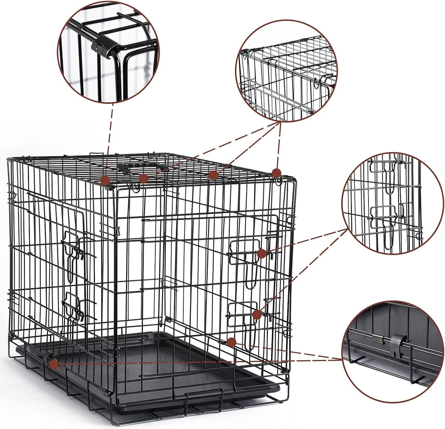 DONORO Dog Crates Kit for Small Size Dogs Indoor with Dog Crate Cover, Double Door Dog Kennels & Houses for Puppy and Cats, Collapsible Metal Contour Dog Cages (30-Inch Kit)