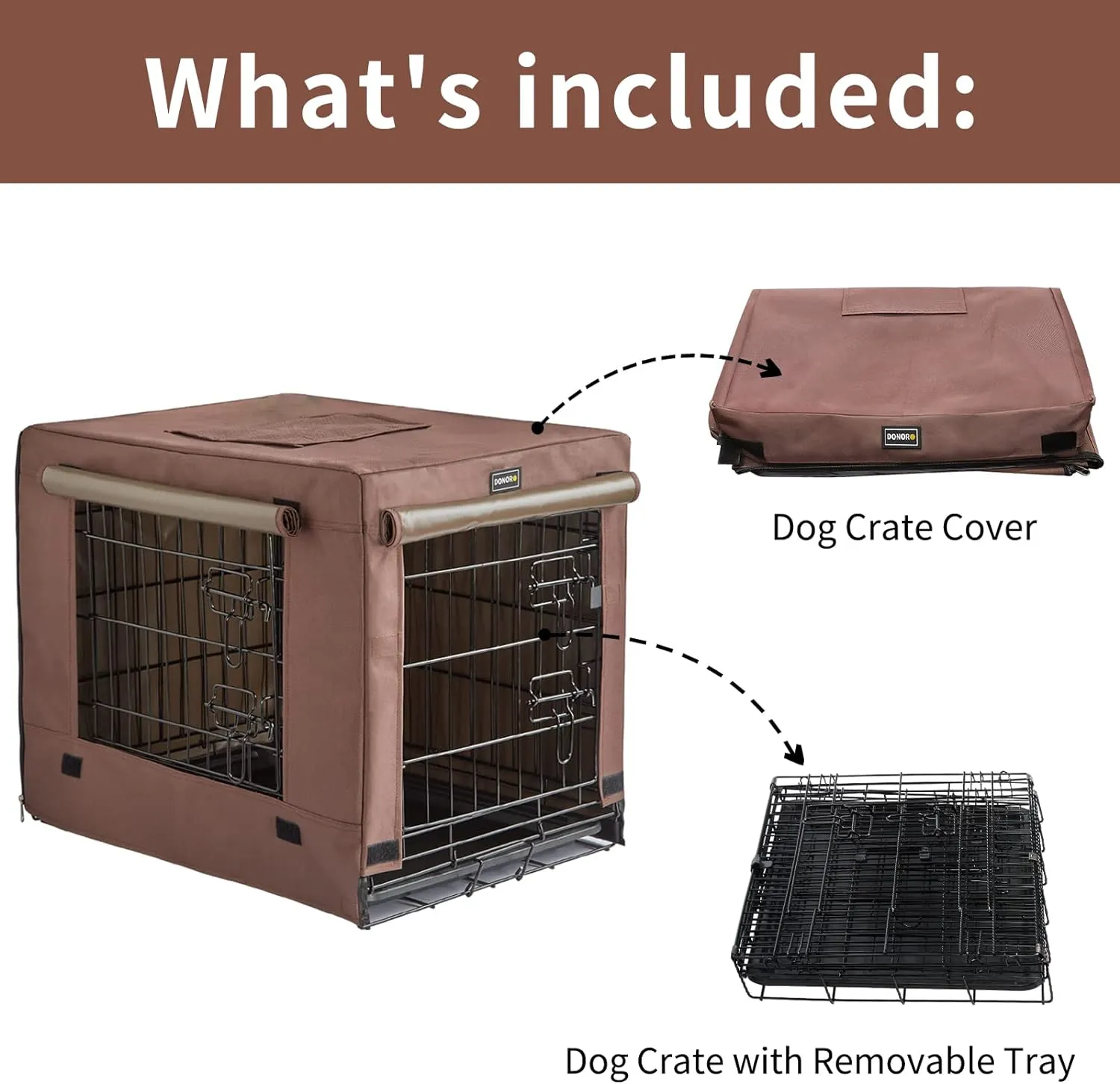 DONORO Dog Crates Kit for Small Size Dogs Indoor with Dog Crate Cover, Double Door Dog Kennels & Houses for Puppy and Cats, Collapsible Metal Contour Dog Cages (30-Inch Kit)