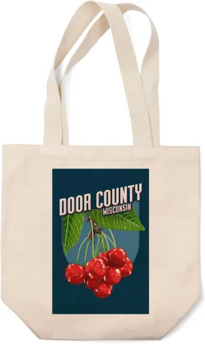 Door County, Wisconsin, Cherry Letterpress, Filtered, (100% Cotton Canvas Reusable Tote Bag)