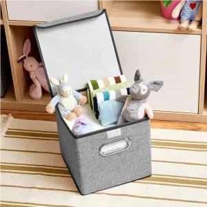 DOUBLE R BAGS Foldable Storage Bins Cube With Lid for Closet Organizer Small Grey