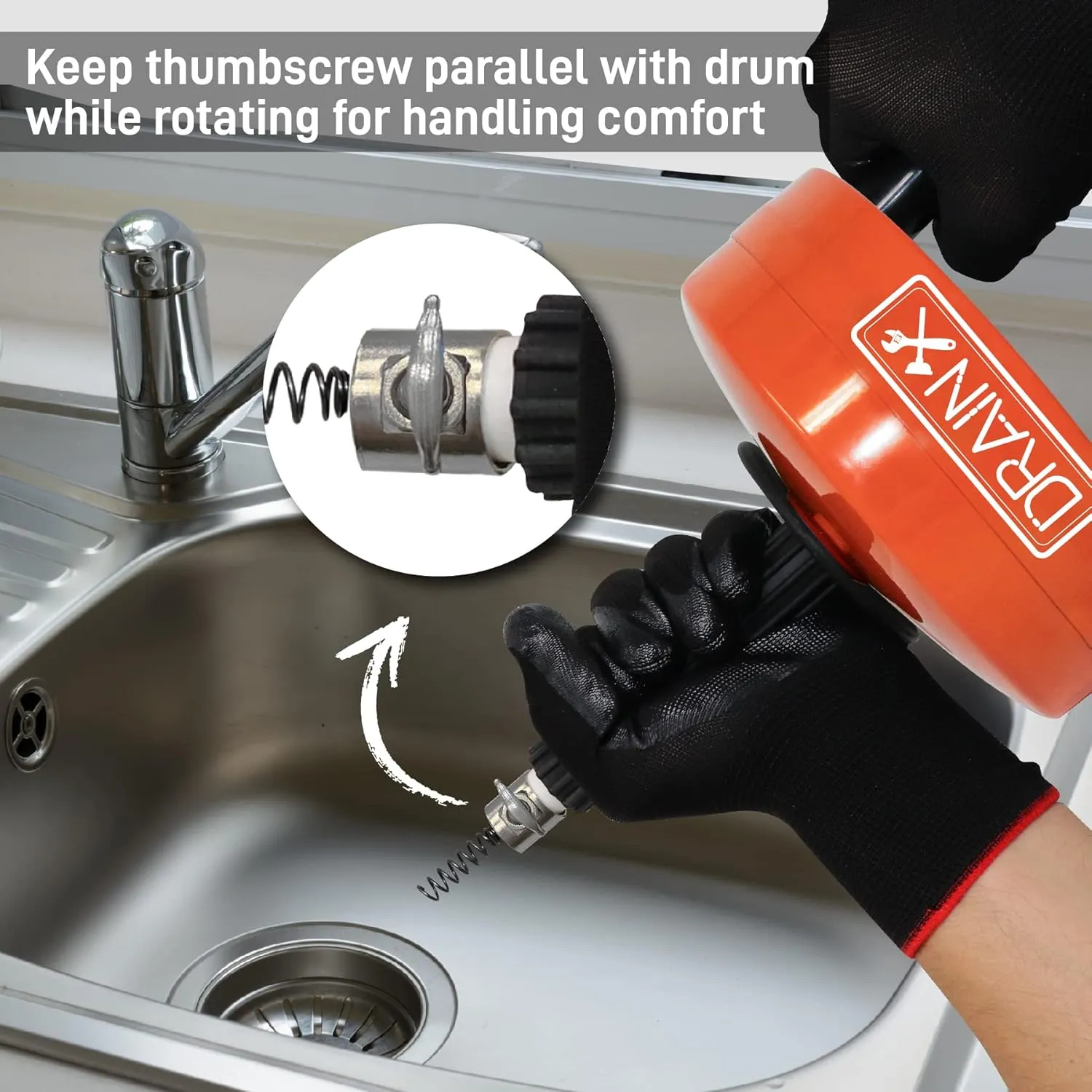 DrainX Drain Auger Pro | Heavy Duty Steel Drum Plumbing Drain Snake with 25-Ft Drain Cleaning Cable | Comes with Work Gloves and Storage Bag