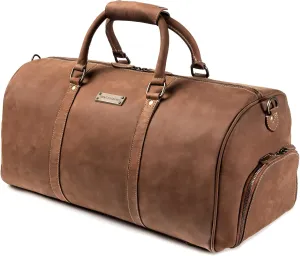 DRAKENSBERG Weekender 'Finn' - leather duffle travel bag with shoe compartment, carry-on and gym bag, ladies, men, sustainable handmade, fullgrain leather, 40L, havana-brown, DR00300