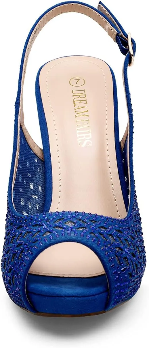 DREAM PAIRS Women's High Heels Platform Dress Rhinestones Peep Toe Pumps Shoes