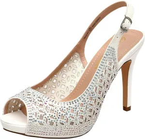 DREAM PAIRS Women's High Heels Platform Dress Rhinestones Peep Toe Pumps Shoes