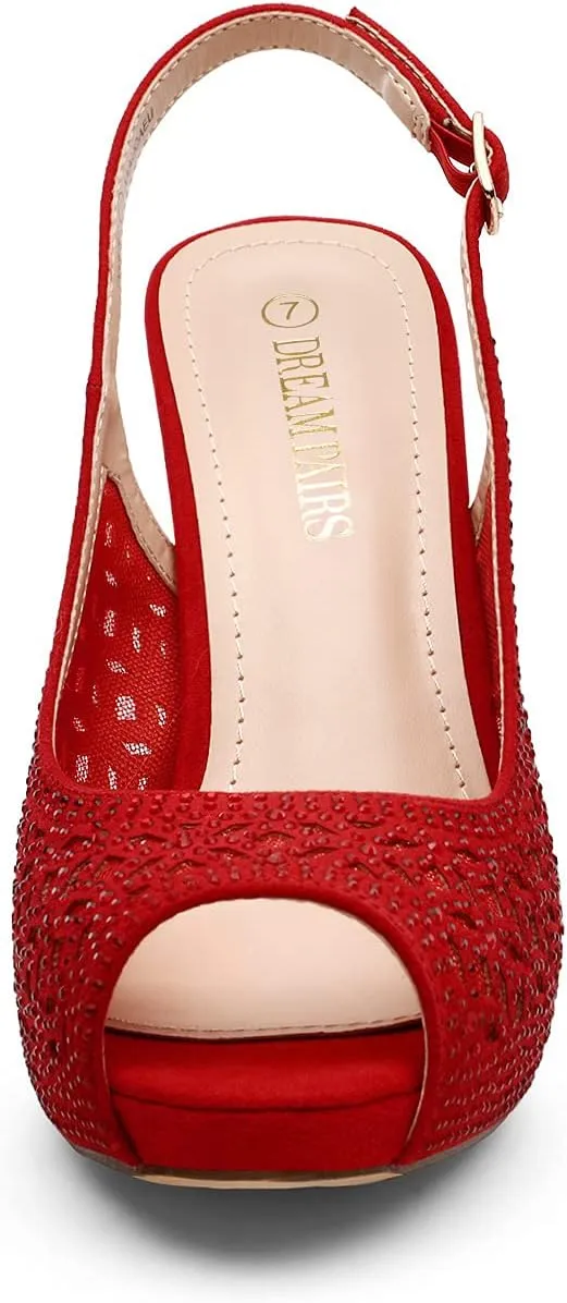 DREAM PAIRS Women's High Heels Platform Dress Rhinestones Peep Toe Pumps Shoes
