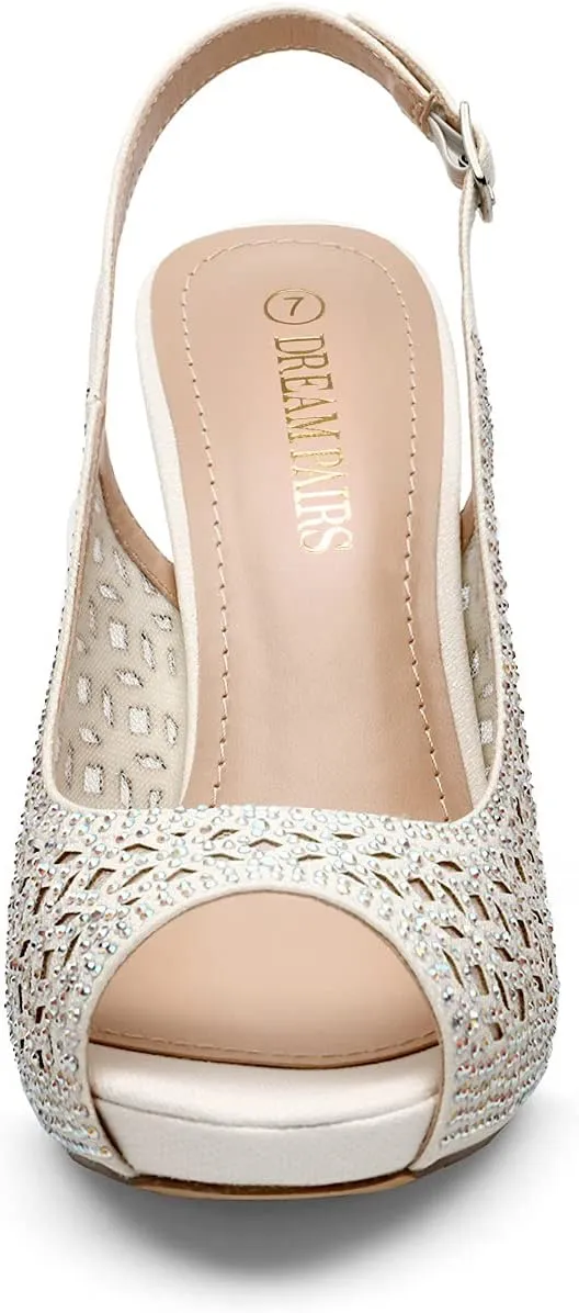 DREAM PAIRS Women's High Heels Platform Dress Rhinestones Peep Toe Pumps Shoes
