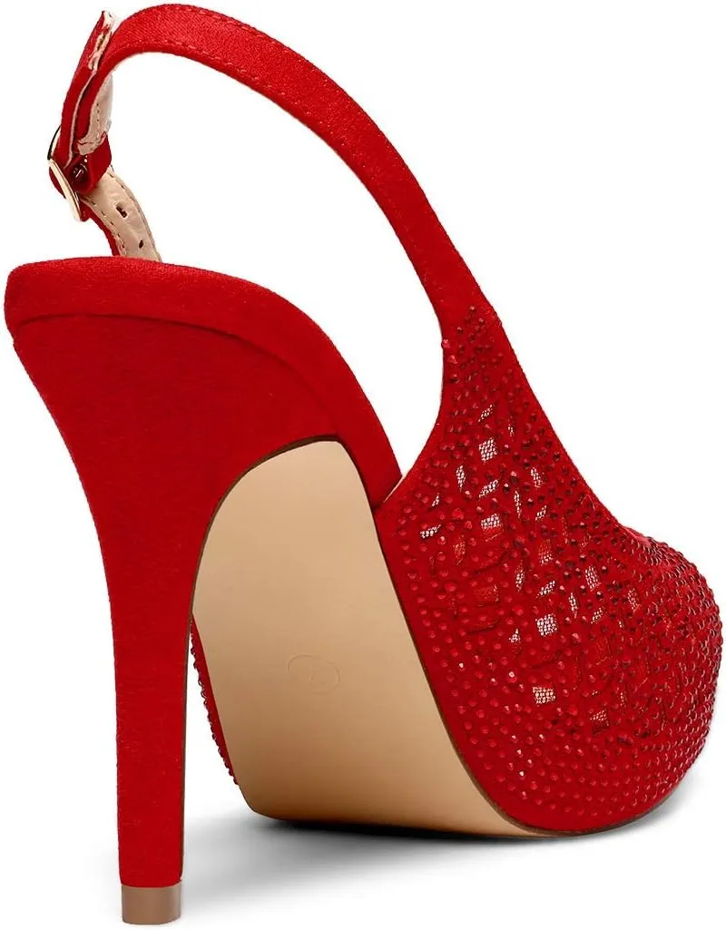 DREAM PAIRS Women's High Heels Platform Dress Rhinestones Peep Toe Pumps Shoes