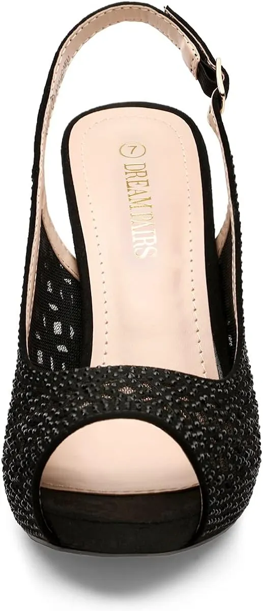 DREAM PAIRS Women's High Heels Platform Dress Rhinestones Peep Toe Pumps Shoes