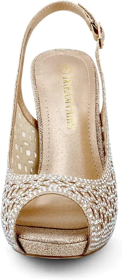 DREAM PAIRS Women's High Heels Platform Dress Rhinestones Peep Toe Pumps Shoes