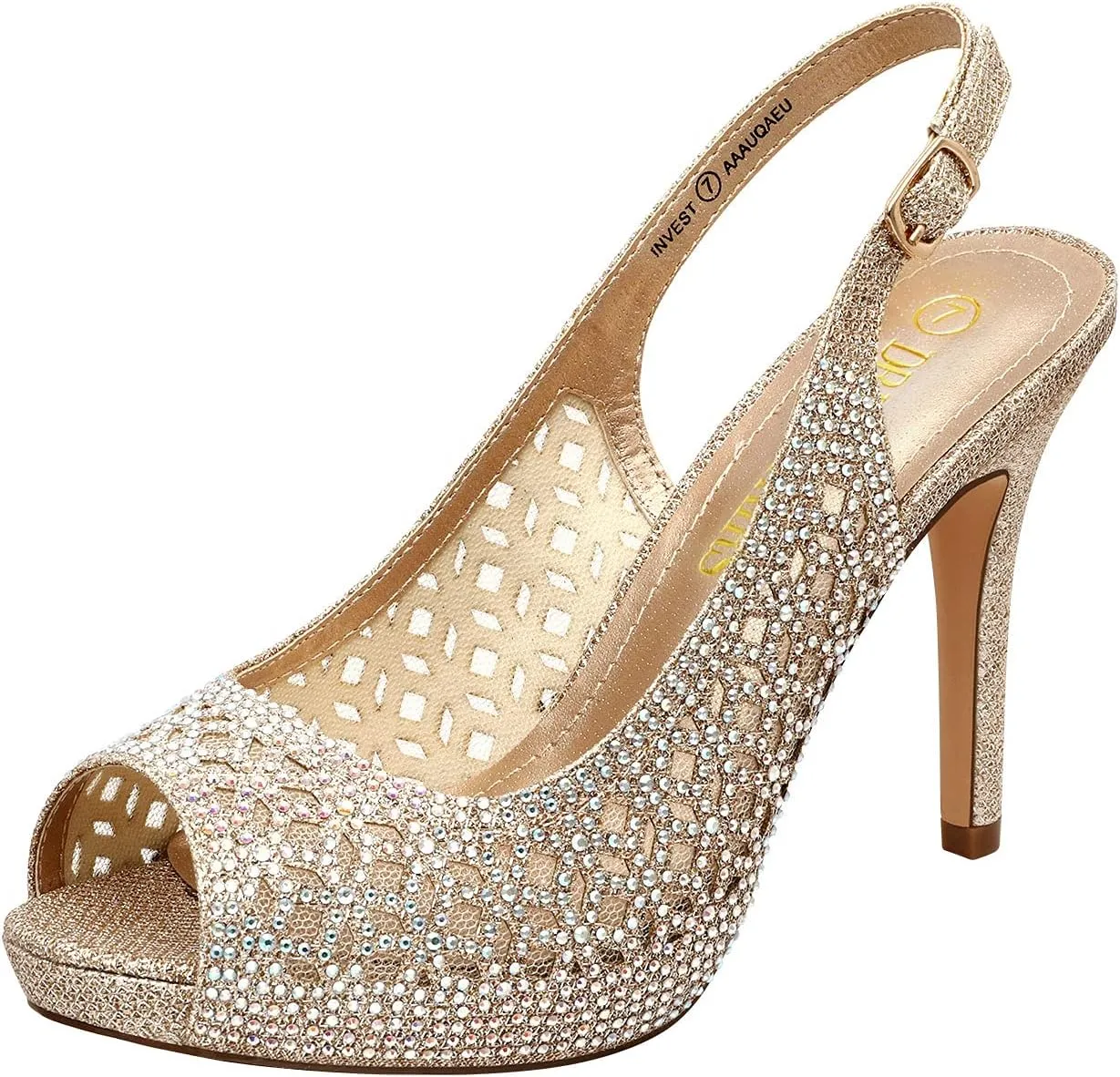 DREAM PAIRS Women's High Heels Platform Dress Rhinestones Peep Toe Pumps Shoes