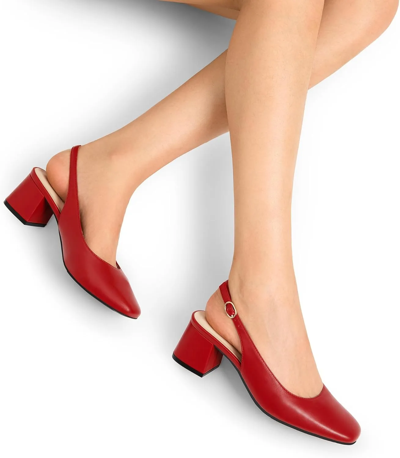 DREAM PAIRS Women's Low Chunky Heels Slingback Square Toe Block Dress Shoes Closed Toe Comfortable Wedding Work Pumps