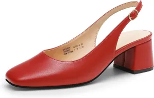 DREAM PAIRS Women's Low Chunky Heels Slingback Square Toe Block Dress Shoes Closed Toe Comfortable Wedding Work Pumps