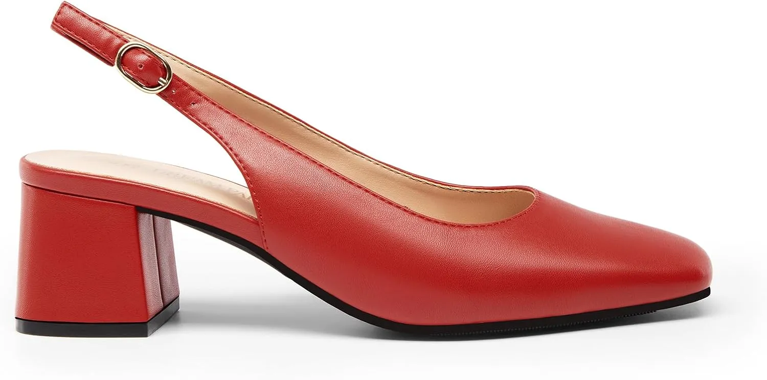 DREAM PAIRS Women's Low Chunky Heels Slingback Square Toe Block Dress Shoes Closed Toe Comfortable Wedding Work Pumps
